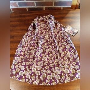 Milkbarn Purple and Cream Pinafore Apron with Vintage Floral Design. Size 4 To 6